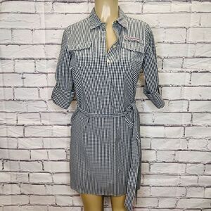 Vineyard Vines Womens Black & White Checkered 3/4 Sleeve Button-Down Dress Size